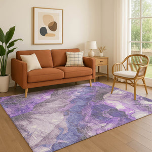 HomeRoots 8' X 10' Elegant Lavender Gray & Ivory Floral Area Rug – Washable, Stain-Resistant & UV Protected! 706197