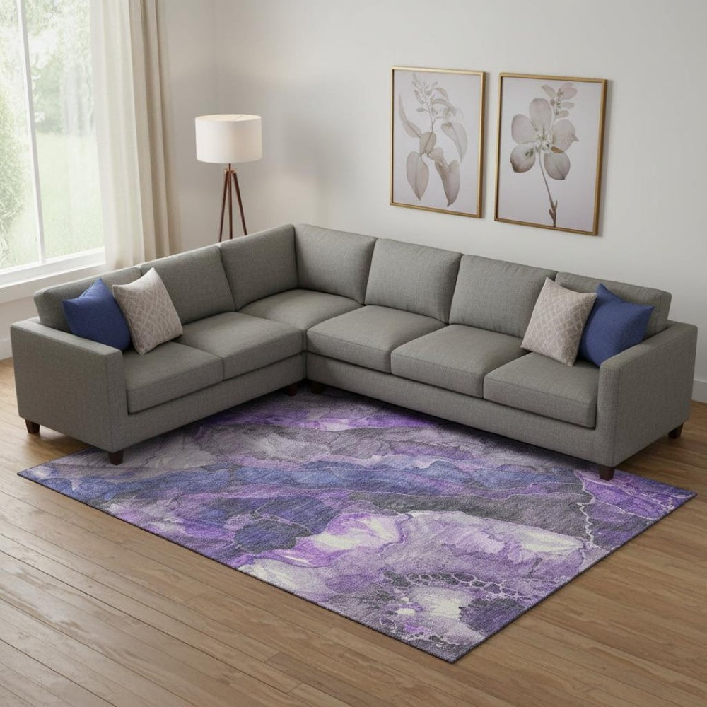 HomeRoots 9' X 12' Elegant Lavender Gray Floral Washable Area Rug - Durable, UV Protected, Perfect for Homes! 706198