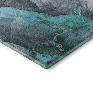 HomeRoots 8' Teal Green & Ivory Floral Round Rug - Washable, UV Protected, Durable for Homes with Kids & Pets 706202