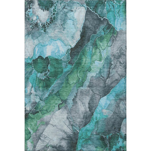 HomeRoots 8' x 10' Teal Green Floral Area Rug - Washable, UV Protected, Durable, Stylish for Busy Homes 706203