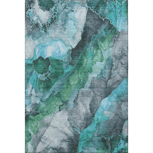 HomeRoots 8' x 10' Teal Green Floral Area Rug - Washable, UV Protected, Durable, Stylish for Busy Homes 706203