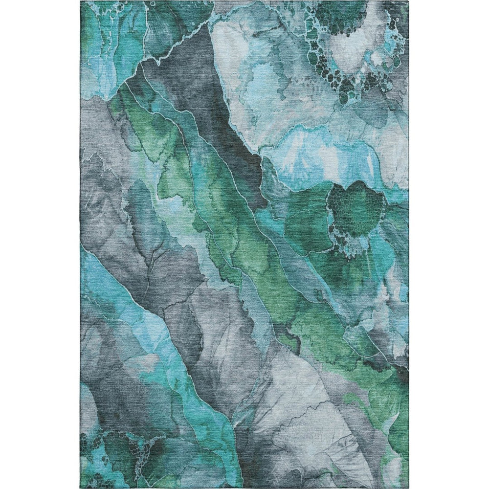 HomeRoots 9' X 12' Teal Green Floral Area Rug - Washable, UV Protected, Stain Resistant, Perfect for High-Traffic Homes 706204