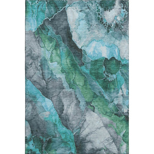 HomeRoots 9' X 12' Teal Green Floral Area Rug - Washable, UV Protected, Stain Resistant, Perfect for High-Traffic Homes 706204