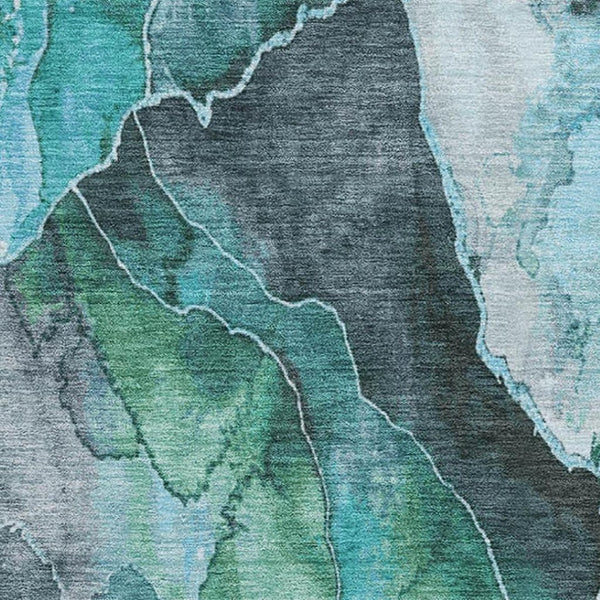 HomeRoots 9' X 12' Teal Green Floral Area Rug - Washable, UV Protected, Stain Resistant, Perfect for High-Traffic Homes 706204