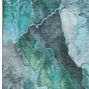 HomeRoots 9' X 12' Teal Green Floral Area Rug - Washable, UV Protected, Stain Resistant, Perfect for High-Traffic Homes 706204