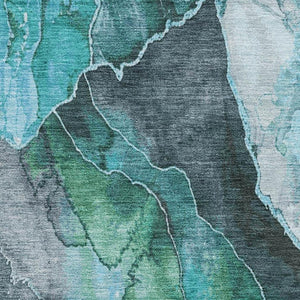 HomeRoots 10' Teal Green & Ivory Floral Washable Area Rug - UV Protected, Stain Resistant & Non-Slip Backing 706205