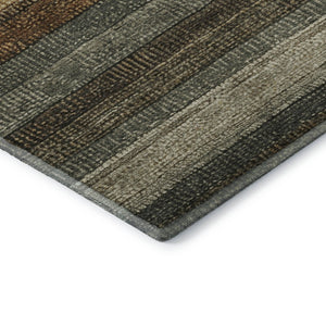 HomeRoots 5' X 8' Khaki Gray & Beige Striped Washable Area Rug - UV Protected, Stain Resistant, Easy Care 706207