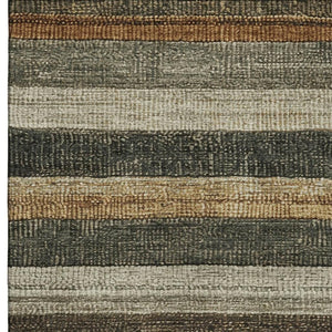 HomeRoots 5' X 8' Khaki Gray & Beige Striped Washable Area Rug - UV Protected, Stain Resistant, Easy Care 706207