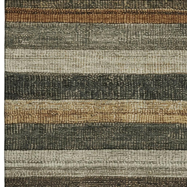 HomeRoots 5' X 8' Khaki Gray & Beige Striped Washable Area Rug - UV Protected, Stain Resistant, Easy Care 706207