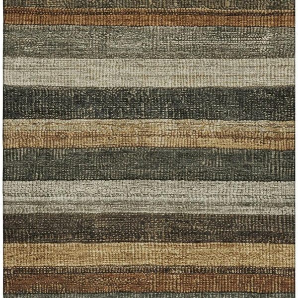 HomeRoots 5' X 8' Khaki Gray & Beige Striped Washable Area Rug - UV Protected, Stain Resistant, Easy Care 706207