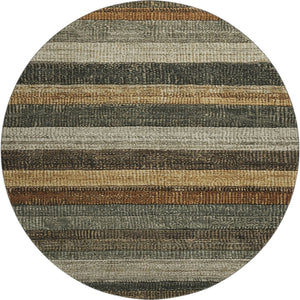 HomeRoots 8' Washable Round Rug in Khaki Gray & Beige Stripes - UV Protected, Stain Resistant, Modern Design 706208