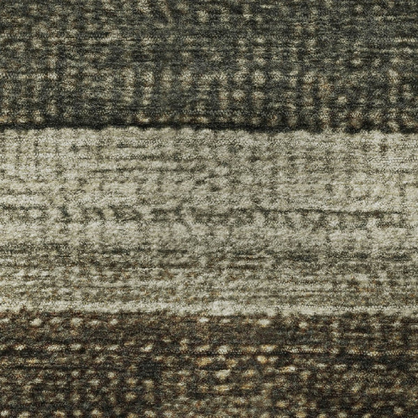 HomeRoots 8' Washable Round Rug in Khaki Gray & Beige Stripes - UV Protected, Stain Resistant, Modern Design 706208