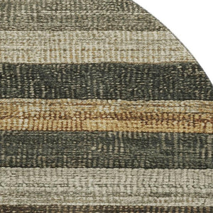 HomeRoots 8' Washable Round Rug in Khaki Gray & Beige Stripes - UV Protected, Stain Resistant, Modern Design 706208