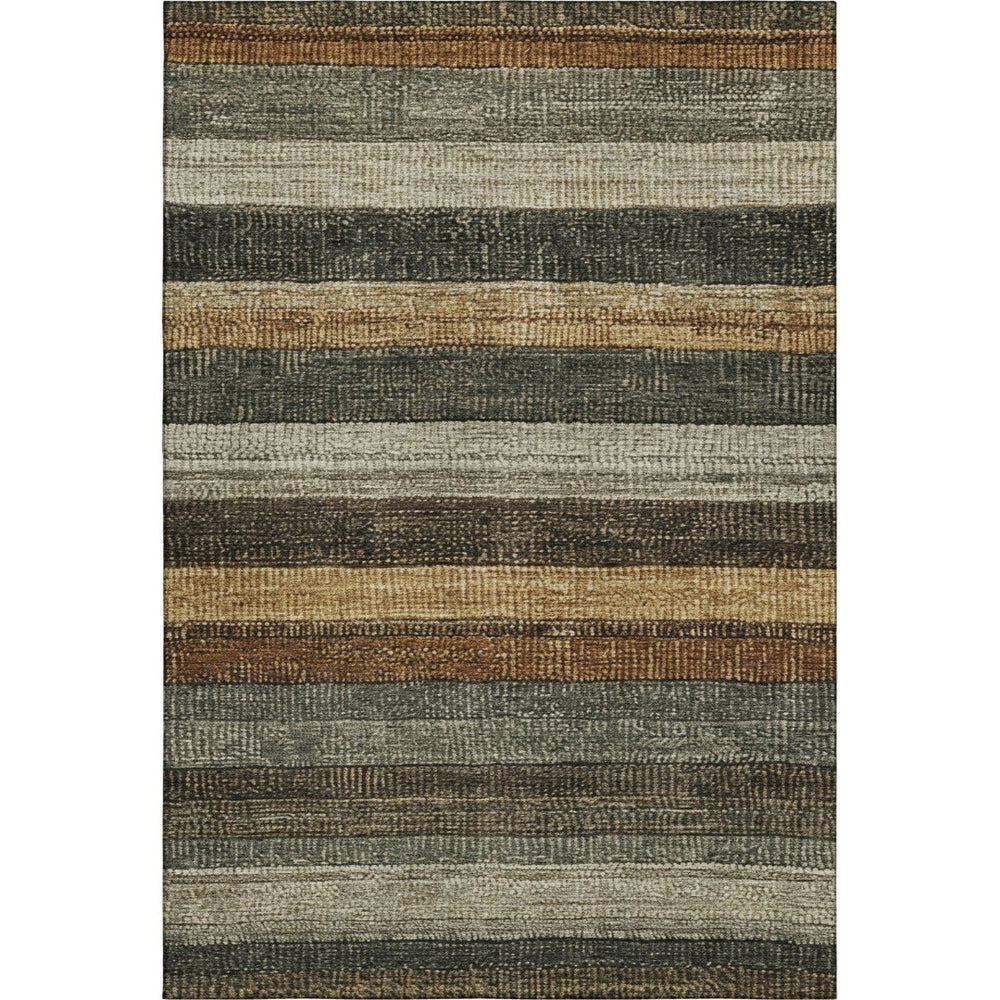 HomeRoots 9' X 12' Washable Khaki Gray & Beige Striped Area Rug - UV Protected, Durable, Perfect for Families! 706210
