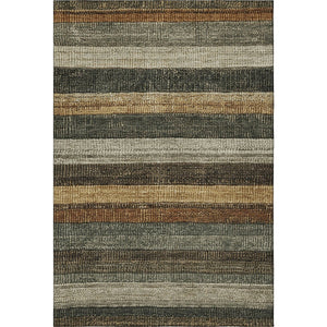 HomeRoots 9' X 12' Washable Khaki Gray & Beige Striped Area Rug - UV Protected, Durable, Perfect for Families! 706210
