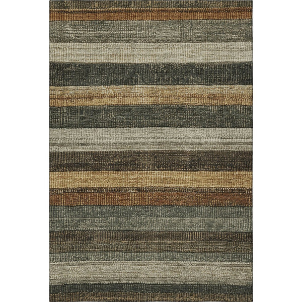 HomeRoots 9' X 12' Washable Khaki Gray & Beige Striped Area Rug - UV Protected, Durable, Perfect for Families! 706210