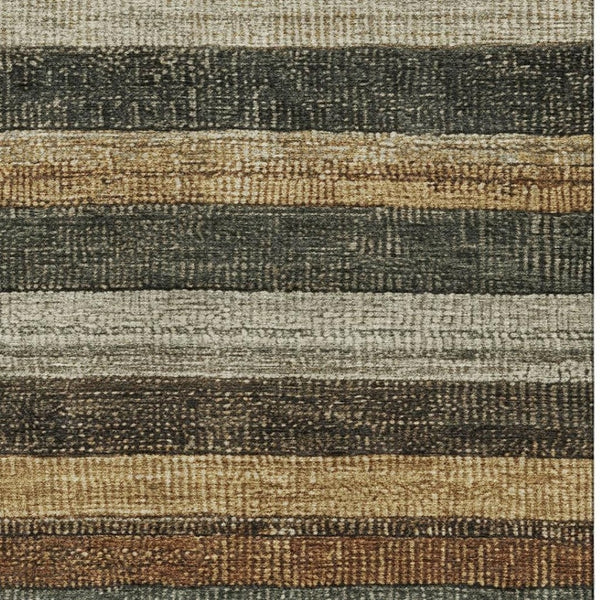 HomeRoots 10' X 14' Washable Khaki Gray & Beige Striped Area Rug with UV Protection for Stylish Living Spaces 706211