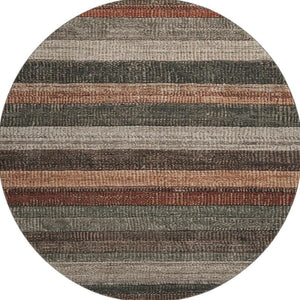 HomeRoots 8' Washable Round Rug with Rust, Gray & Beige Stripes – UV Protected, Stain Resistant, Stylish Home Decor 706214