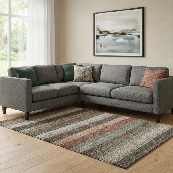HomeRoots 8' X 10' Stylish Rust Gray & Beige Striped Washable Area Rug with UV Protection for High-Traffic Use 706215