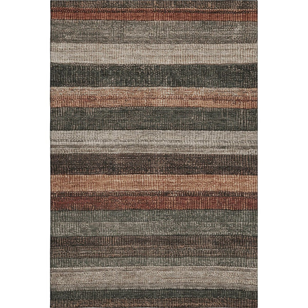 HomeRoots 8' X 10' Stylish Rust Gray & Beige Striped Washable Area Rug with UV Protection for High-Traffic Use 706215