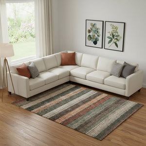 HomeRoots 9' X 12' Stylish Rust Gray & Beige Striped Area Rug - Durable, Stain Resistant, UV Protected Design 706216