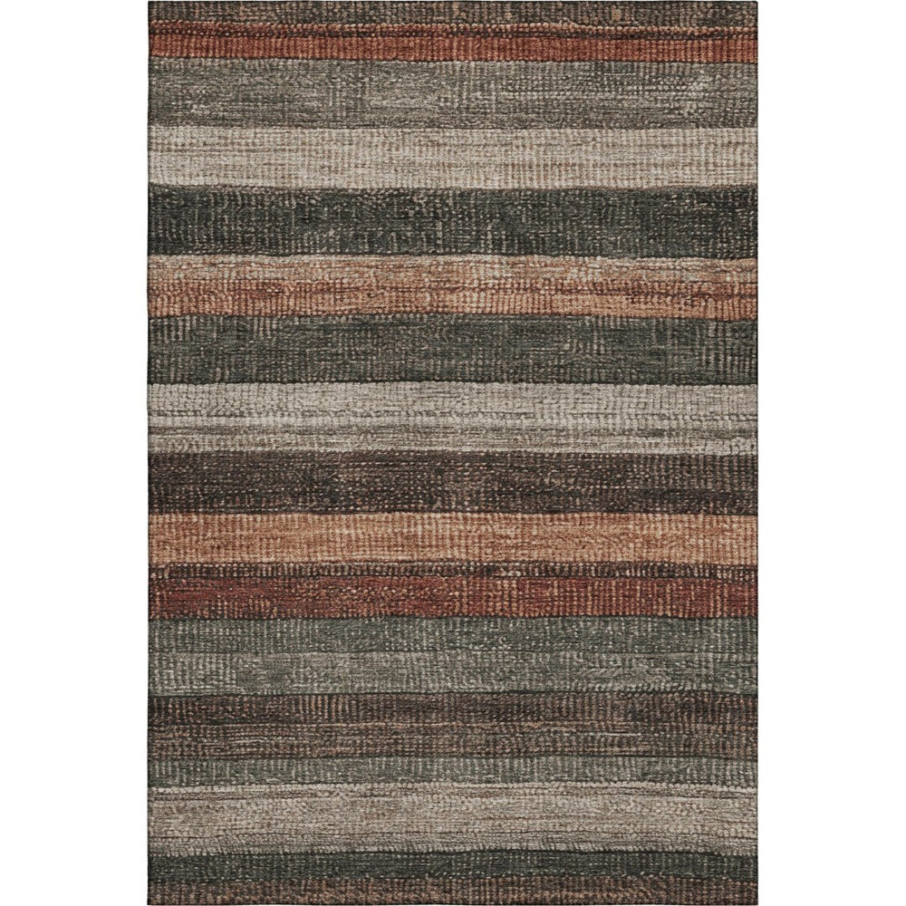 HomeRoots 9' X 12' Stylish Rust Gray & Beige Striped Area Rug - Durable, Stain Resistant, UV Protected Design 706216