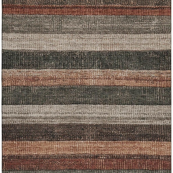 HomeRoots 9' X 12' Stylish Rust Gray & Beige Striped Area Rug - Durable, Stain Resistant, UV Protected Design 706216