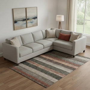 HomeRoots 10' X 14' Striped Washable Area Rug in Rust Gray & Beige - Durable, UV Protected for Busy Homes 706217