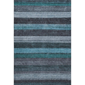 HomeRoots 5' X 8' Teal and Gray Striped Washable Area Rug - Durable, Stylish, UV-Protected for High-Traffic Spaces 706219