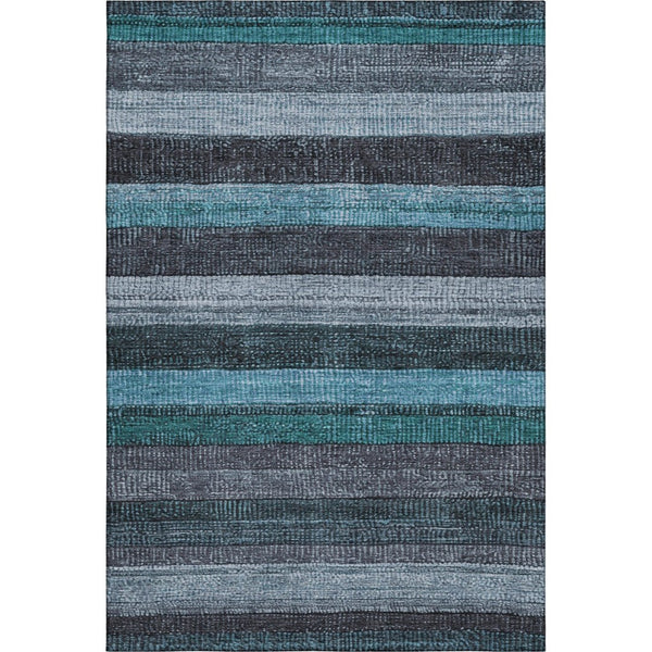 HomeRoots 5' X 8' Teal and Gray Striped Washable Area Rug - Durable, Stylish, UV-Protected for High-Traffic Spaces 706219
