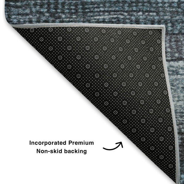 HomeRoots 5' X 8' Teal and Gray Striped Washable Area Rug - Durable, Stylish, UV-Protected for High-Traffic Spaces 706219