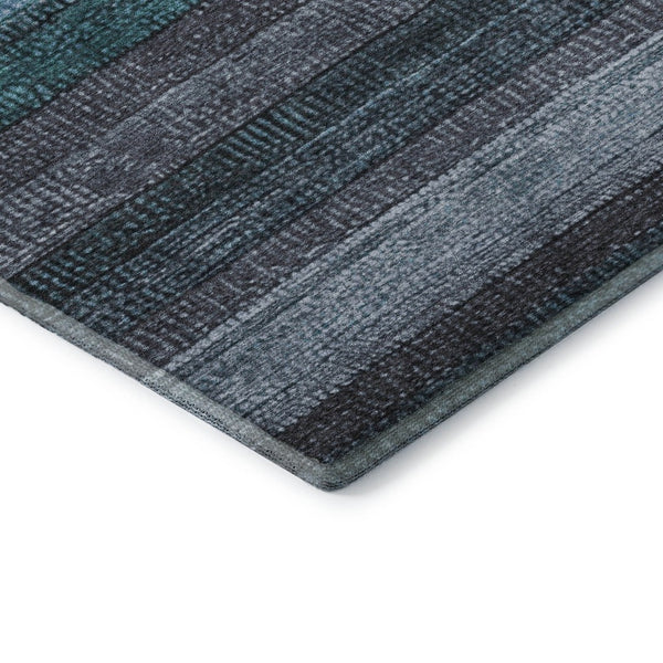 HomeRoots 5' X 8' Teal and Gray Striped Washable Area Rug - Durable, Stylish, UV-Protected for High-Traffic Spaces 706219
