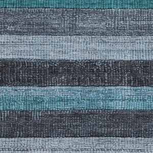 HomeRoots 5' X 8' Teal and Gray Striped Washable Area Rug - Durable, Stylish, UV-Protected for High-Traffic Spaces 706219