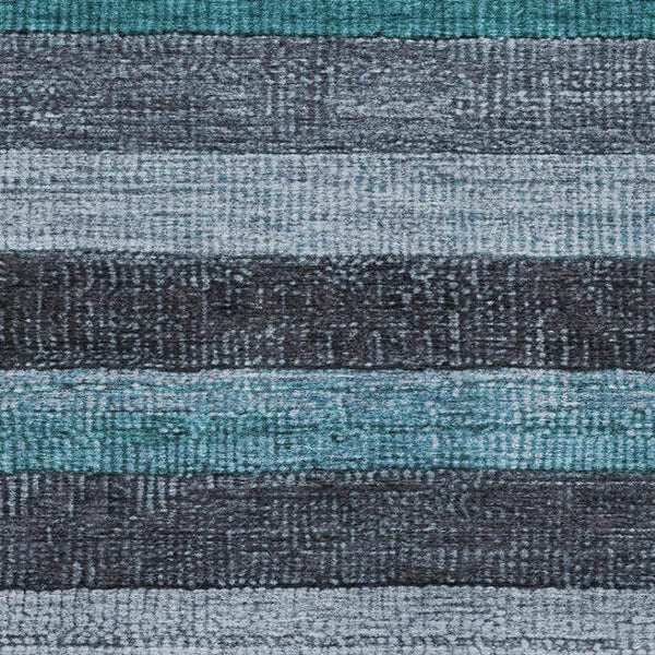 HomeRoots 5' X 8' Teal and Gray Striped Washable Area Rug - Durable, Stylish, UV-Protected for High-Traffic Spaces 706219