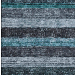 HomeRoots 5' X 8' Teal and Gray Striped Washable Area Rug - Durable, Stylish, UV-Protected for High-Traffic Spaces 706219