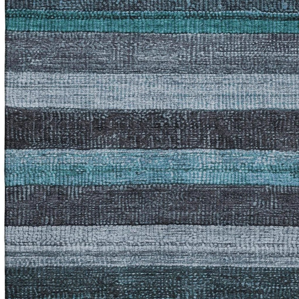 HomeRoots 5' X 8' Teal and Gray Striped Washable Area Rug - Durable, Stylish, UV-Protected for High-Traffic Spaces 706219