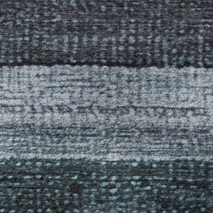 HomeRoots 8' Teal and Gray Striped Washable Round Rug - Durable, UV-Protected, Stylish for Indoor & Outdoor Use 706220