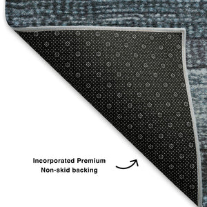 HomeRoots 8' X 10' Teal and Gray Striped Area Rug - Washable, UV-Protected, Stain-Resistant, Durable Design 706221