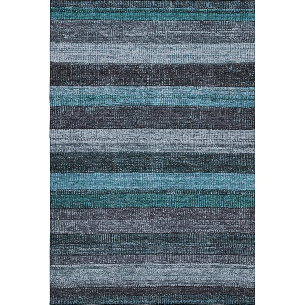 HomeRoots 9' X 12' Teal and Gray Striped Washable Area Rug - UV Protected, Stain-Resistant for Busy Homes! 706222