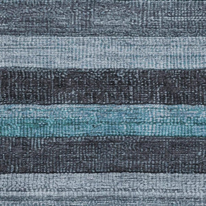 HomeRoots 9' X 12' Teal and Gray Striped Washable Area Rug - UV Protected, Stain-Resistant for Busy Homes! 706222