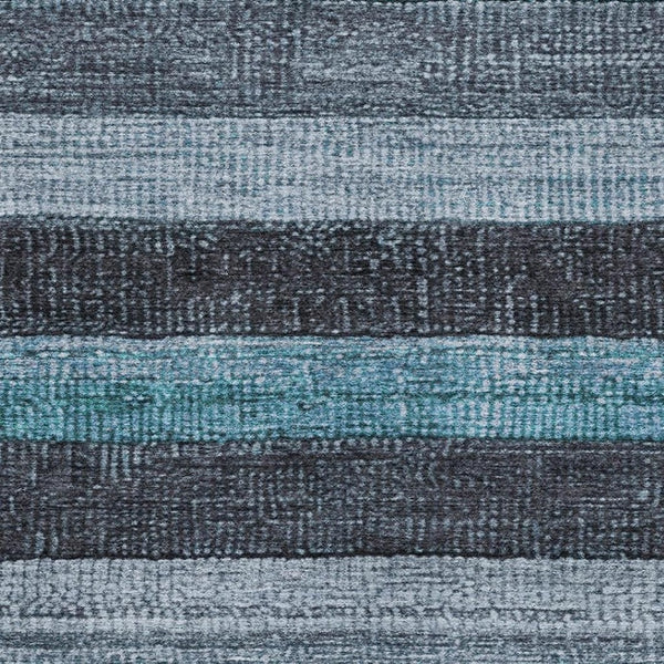 HomeRoots 9' X 12' Teal and Gray Striped Washable Area Rug - UV Protected, Stain-Resistant for Busy Homes! 706222