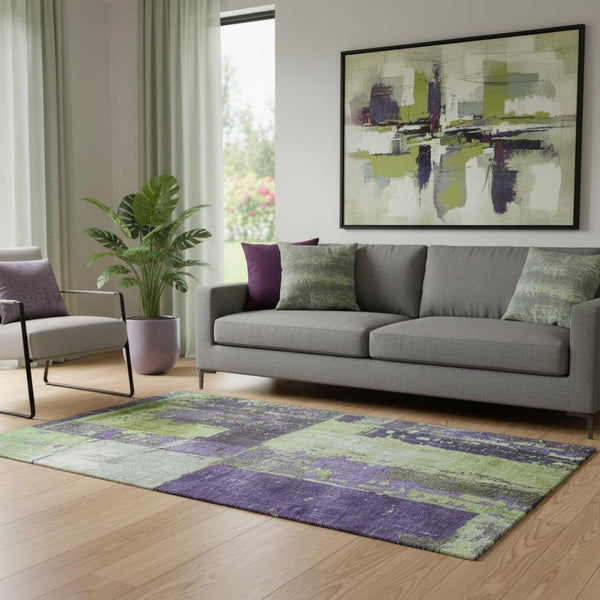 HomeRoots 5' Artichoke Green & Purple Abstract Washable Area Rug - Durable, Stain-Resistant, UV Protected! 706225