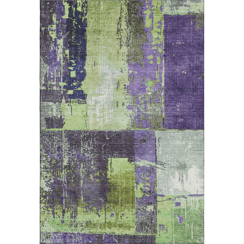 HomeRoots 5' Artichoke Green & Purple Abstract Washable Area Rug - Durable, Stain-Resistant, UV Protected! 706225