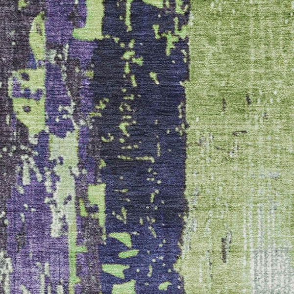 HomeRoots 5' Artichoke Green & Purple Abstract Washable Area Rug - Durable, Stain-Resistant, UV Protected! 706225