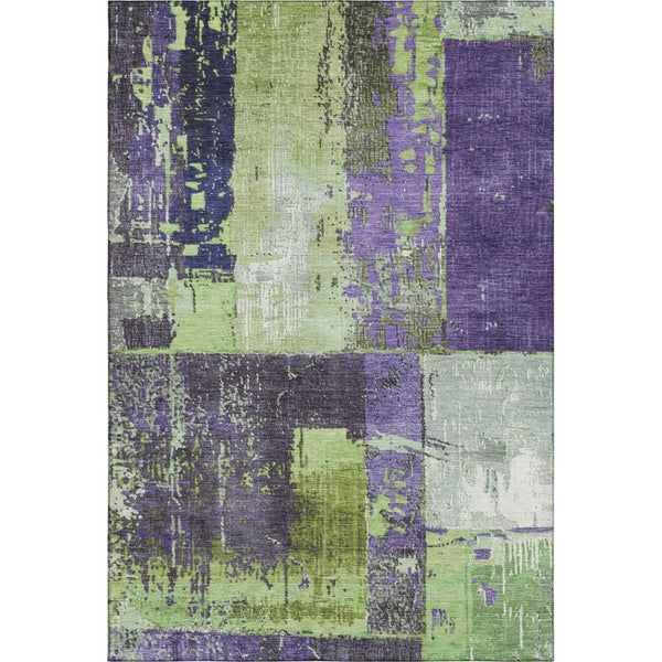 HomeRoots 8' X 10' Washable Abstract Area Rug in Artichoke Green & Purple - Durable, UV-Protected & Stylish 706227