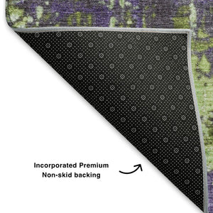 HomeRoots 8' X 10' Washable Abstract Area Rug in Artichoke Green & Purple - Durable, UV-Protected & Stylish 706227