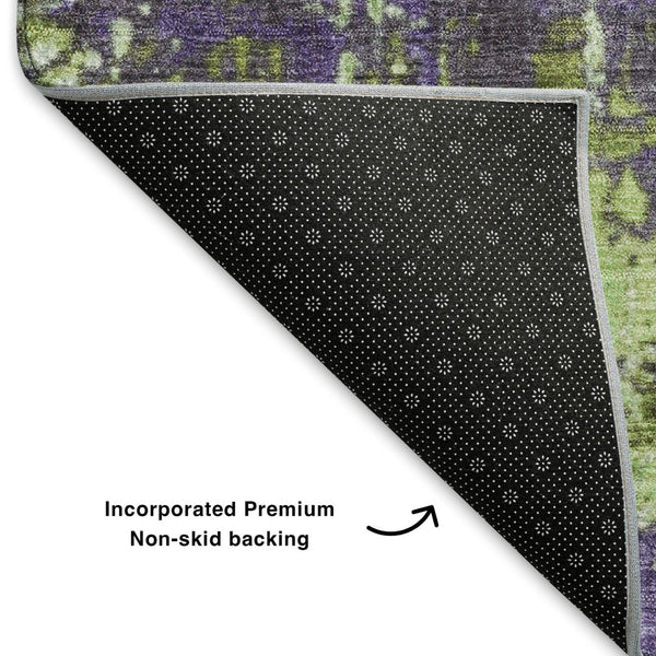 HomeRoots 8' X 10' Washable Abstract Area Rug in Artichoke Green & Purple - Durable, UV-Protected & Stylish 706227