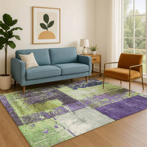 HomeRoots 8' X 10' Washable Abstract Area Rug in Artichoke Green & Purple - Durable, UV-Protected & Stylish 706227