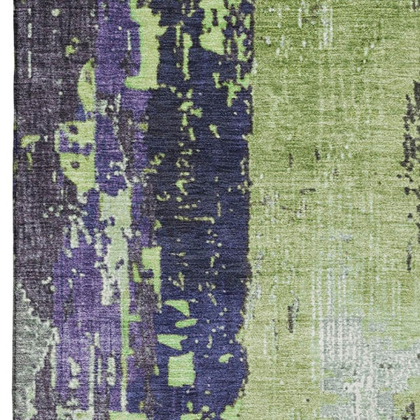 HomeRoots 8' X 10' Washable Abstract Area Rug in Artichoke Green & Purple - Durable, UV-Protected & Stylish 706227