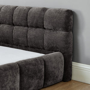 English Elm King Platform Bed Fully Upholstered in Plush Chenille with Low Profile Modern Frame Dark Gray W487S00467
